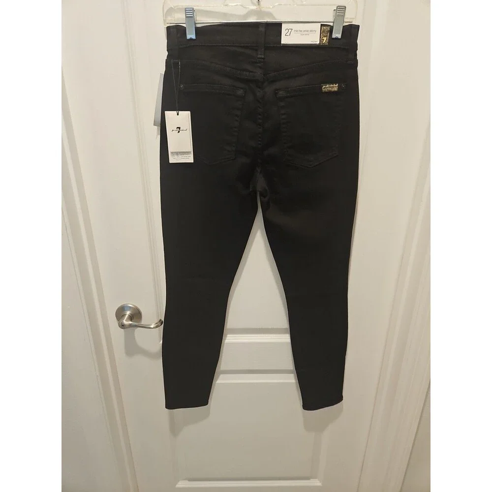NWT 7 For All Mankind Black Gold Studded Embellished Skinny Jeans Size 27 - Picture 4 of 6